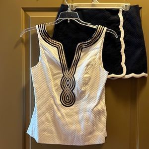 Lily Pulitzer White and Navy Skirt Set